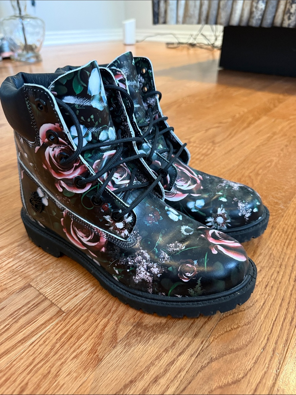 Timberland Black Floral Lace-Up Women's Boots